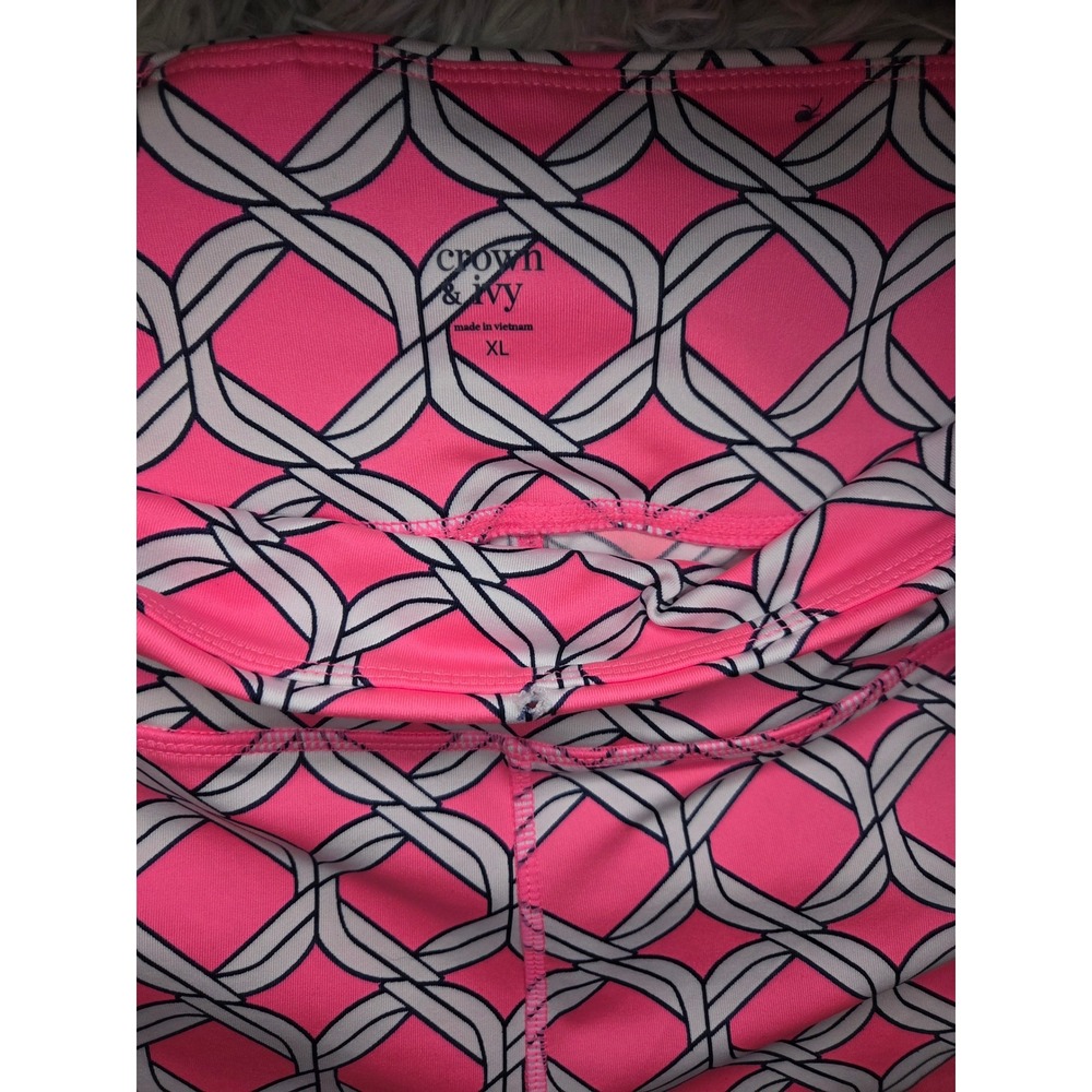 Crown & Ivy Women XL Pink White Geometric Link Print High Waisted Leggings - Picture 2 of 4